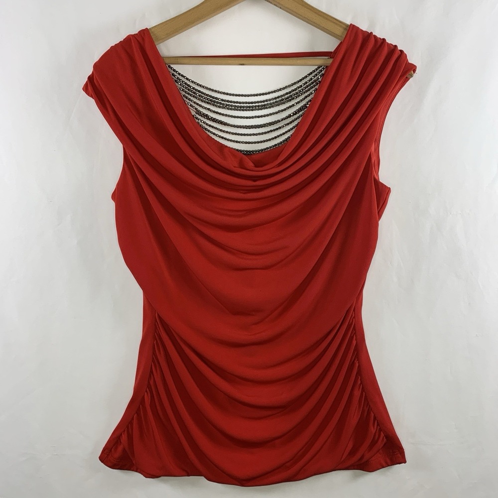 VTG IZ Byer Y2K Cowl Neck Rhinestone Back Ruched Top Large Rave Going Out Slinky